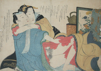 A Tender Embrace with Married Woman by Eisen, Woodblock Print