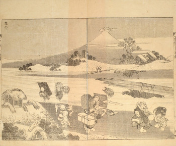 Fuji with a Hat (Kasa Fuji) by Hokusai, Woodblock Print