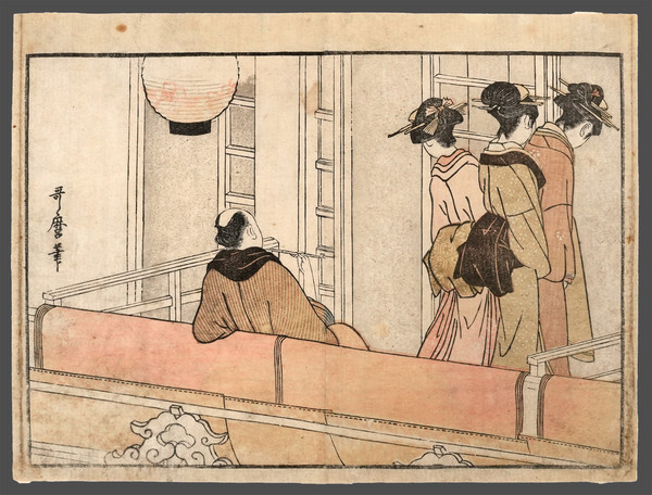 A Box at the Kabuki Theater by Utamaro, Woodblock Print