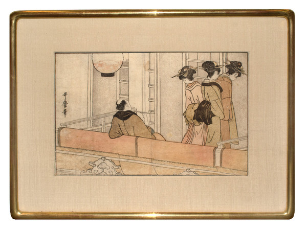 A Box at the Kabuki Theater by Utamaro, Woodblock Print