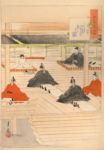 Chapter 1: The Paulownia Pavilion (Kiritsubo) by Gekko, Woodblock Print