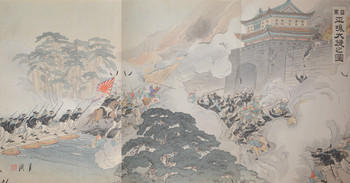 Great Victory of the Japanese Army at the Battle of Pyongyang (Heijo) by Gekko, Woodblock Print