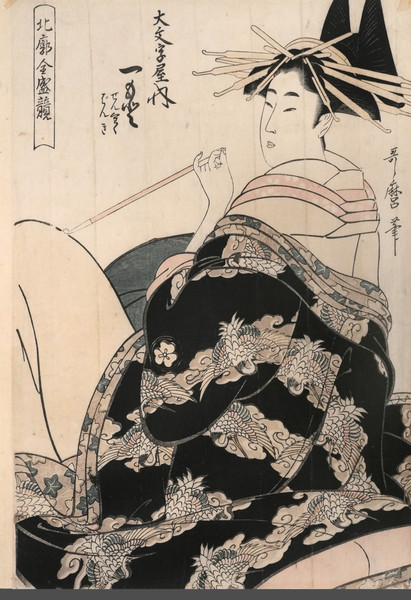 Courtesan Hitomoto from the House of Daimonjiya by Utamaro, Woodblock Print