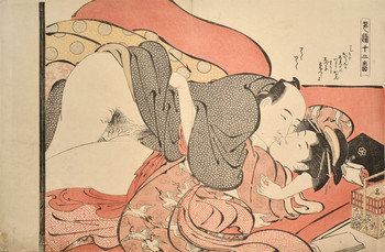 Reaching for a Kiss by Kiyonaga, Woodblock Print