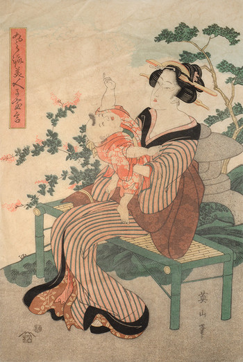 Mother and Child in Autumn by Eizan, Woodblock Print