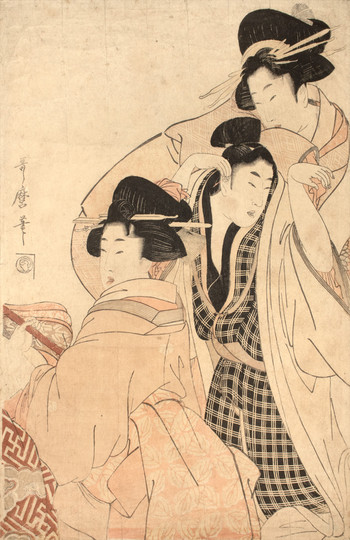Young Man Dancing at a Party by Utamaro, Woodblock Print