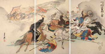 Illustration of the Hard Fight at Fenghuangcheng by Gekko, Woodblock Print