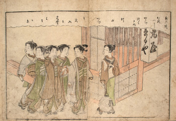 Beauties of Maruya House by Harunobu, Woodblock Print