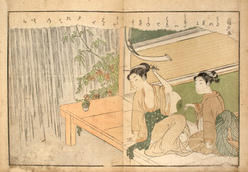Summer Rain by Harunobu, Woodblock Print