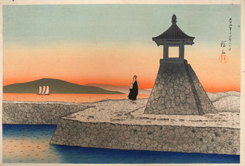 Dawn at Akashi by Shinsui, Woodblock Print