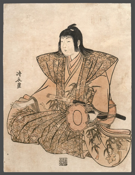 Boy with Large Hand Drum by Kiyonaga, Woodblock Print